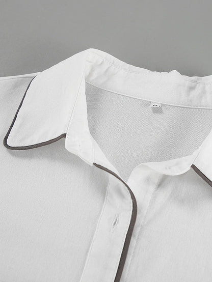 Skjorta och Shorts i Bomull och Lin i Kontrast Vitt och Svart, Set med Två Delar