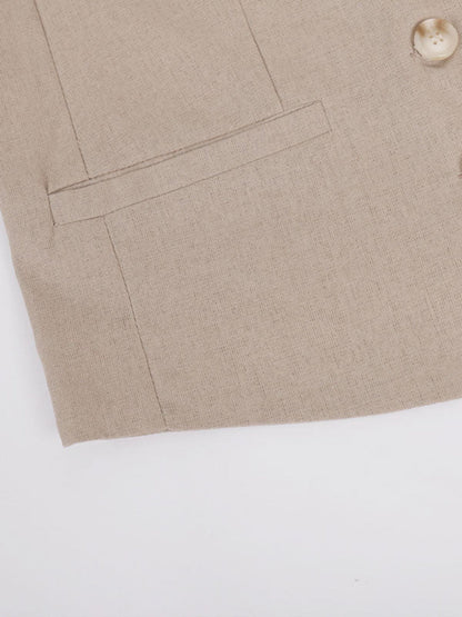 Breda byxor i bomull och lin, med veck, med klassisk V-ringning