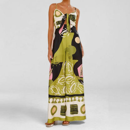 Elegant jumpsuit med justerbar midja, med axelremmar, vida och raka byxor