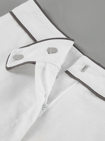 Skjorta och Shorts i Bomull och Lin i Kontrast Vitt och Svart, Set med Två Delar