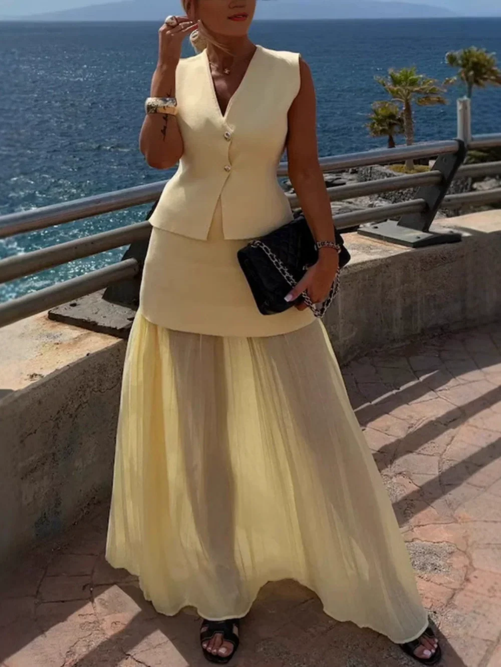 Tulle-trikå, patchwork, lång plisserad kjol