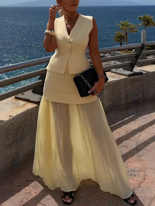 Tulle-trikå, patchwork, lång plisserad kjol