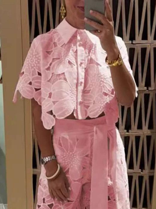 Costum sexy din dantelă brodată florală excepțională