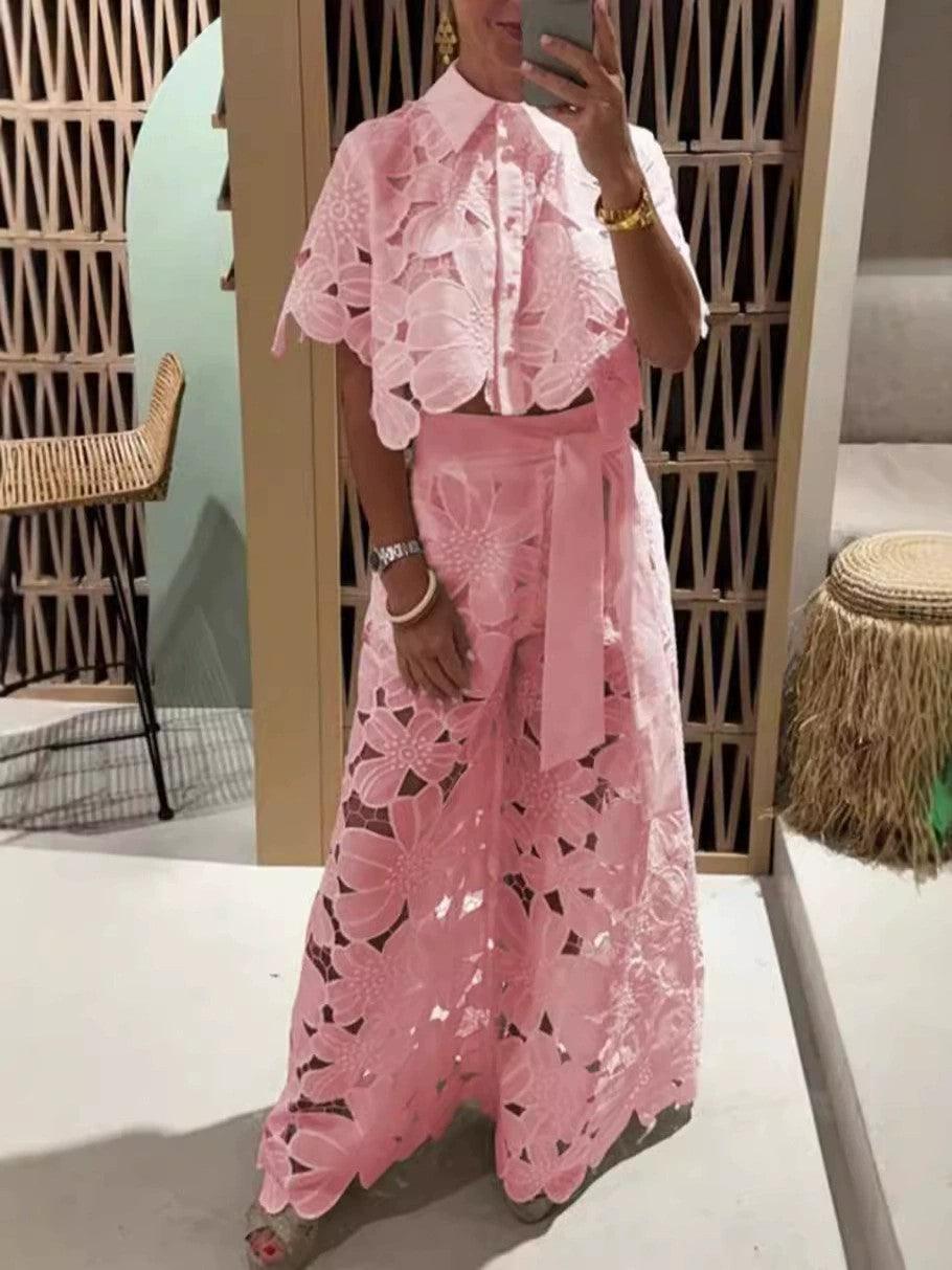 Costum sexy din dantelă brodată florală excepțională
