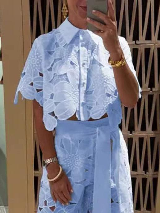 Costum sexy din dantelă brodată florală excepțională