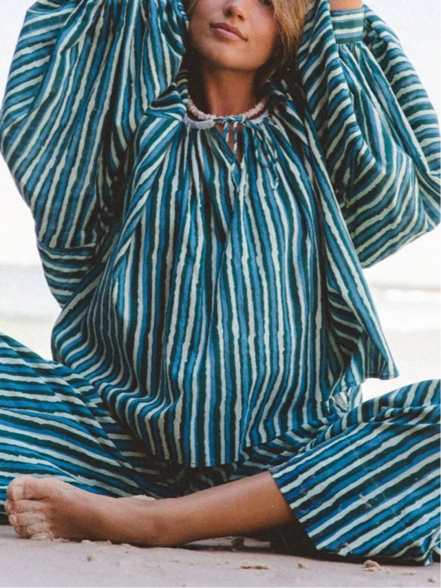Set casual lejer cu dungi verzi