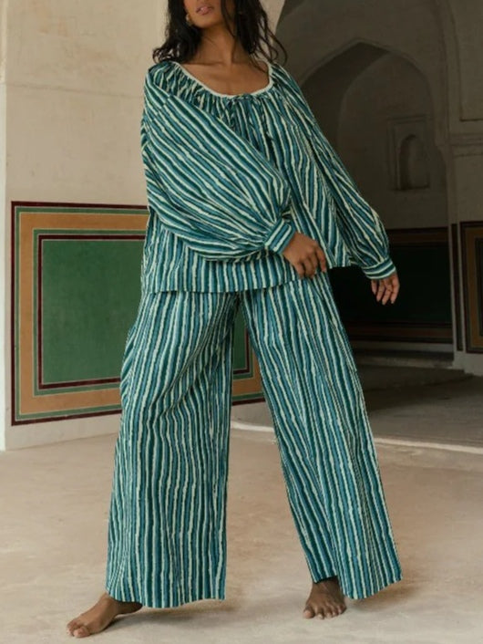 Set casual lejer cu dungi verzi