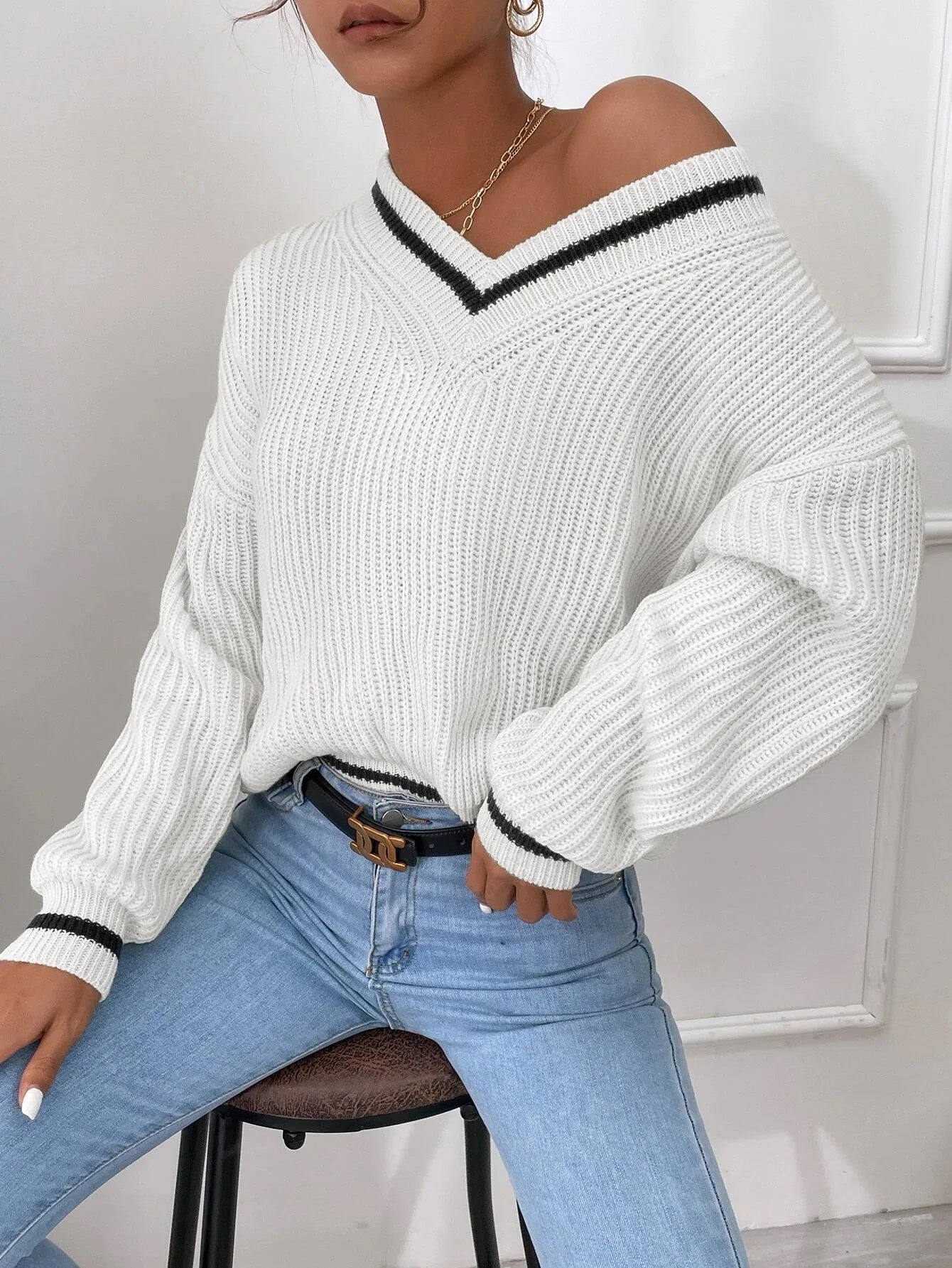 Marina | Pulover din tricot cu model în dungi