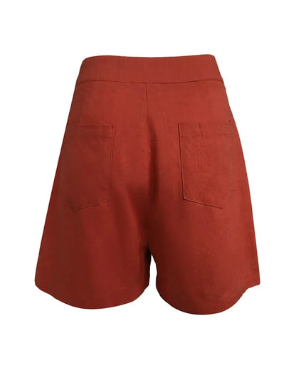 Set med ärmlös topp i linne med V-ringning och vida shorts