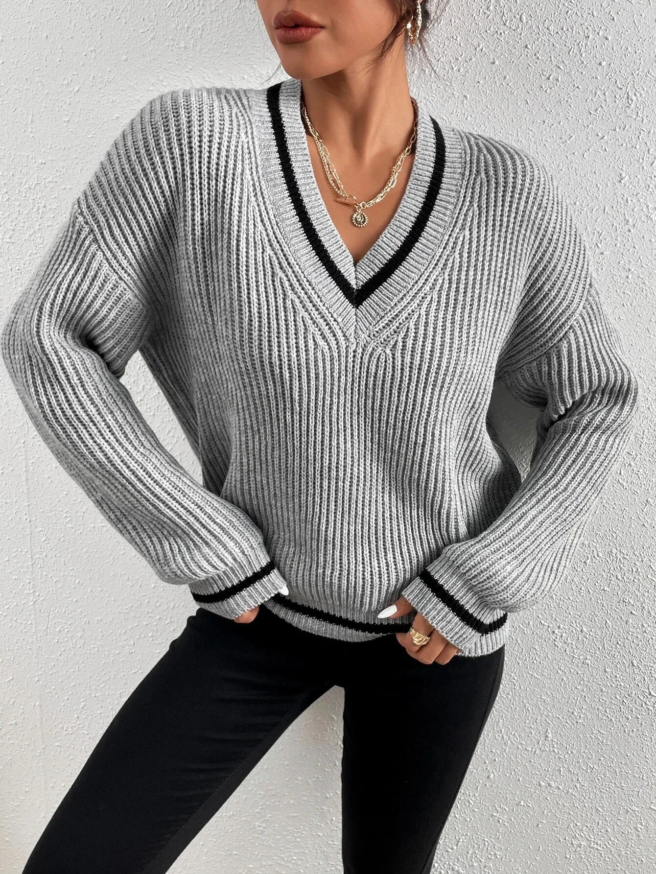 Marina | Pulover din tricot cu model în dungi