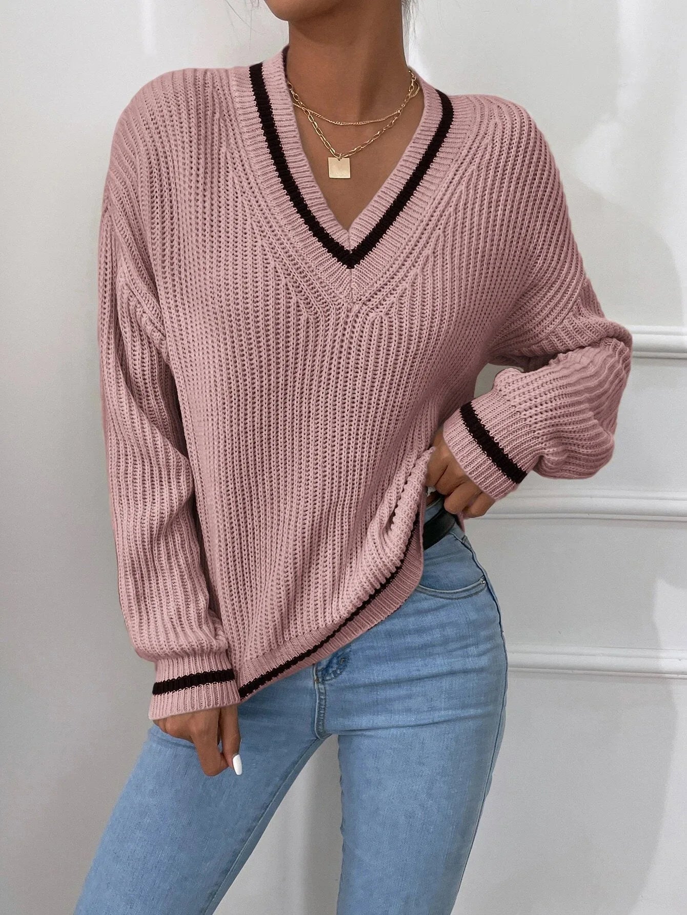 Marina | Pulover din tricot cu model în dungi