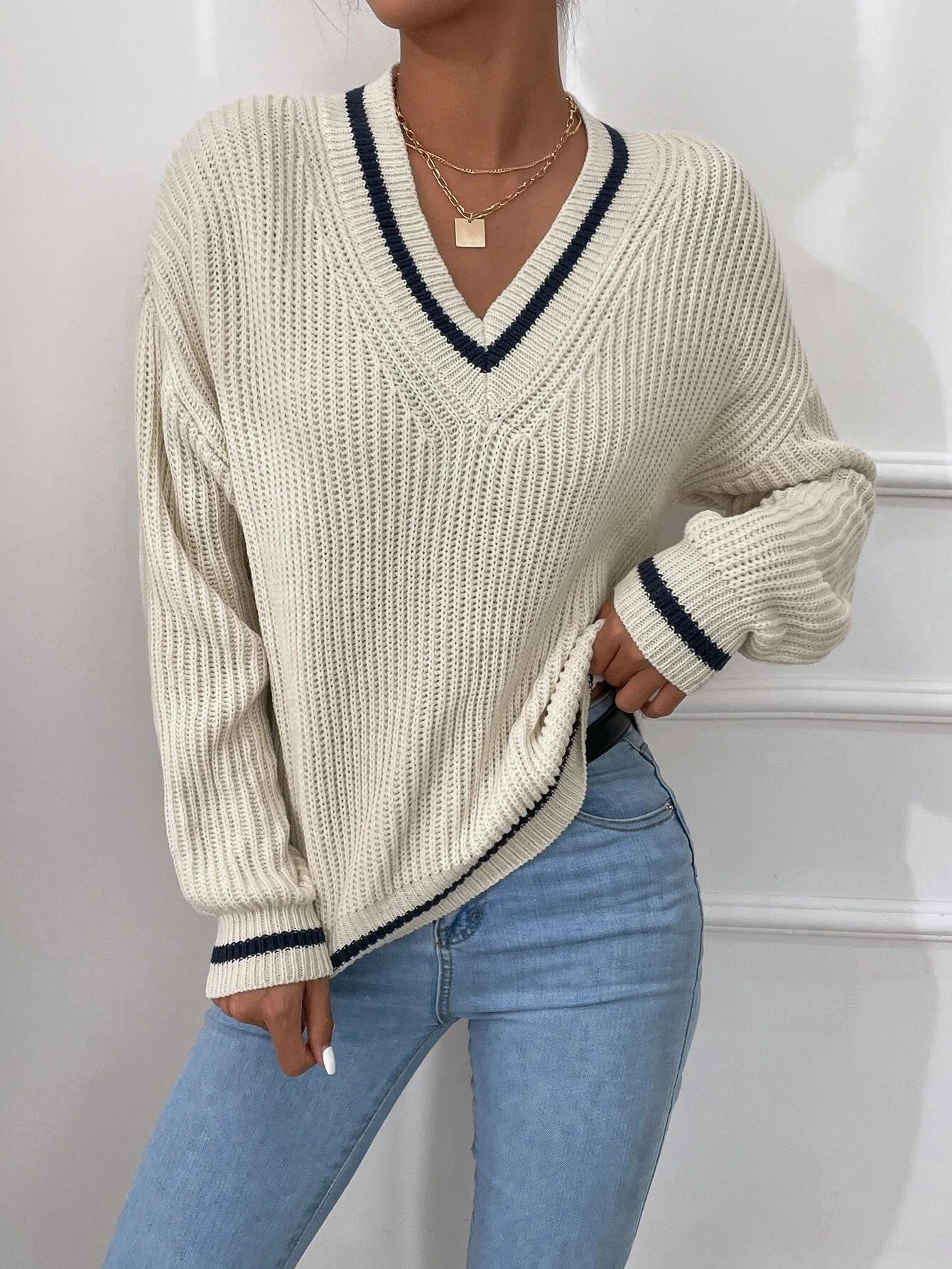 Marina | Pulover din tricot cu model în dungi