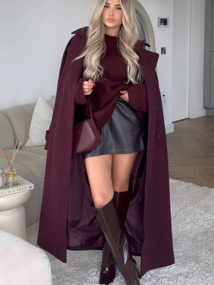 Liesel | Palton lung elegant Burgundy