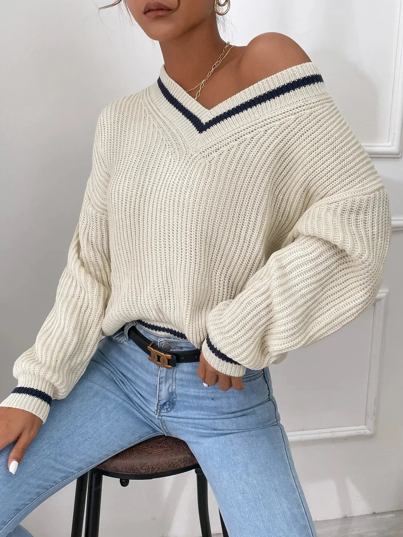Marina | Pulover din tricot cu model în dungi