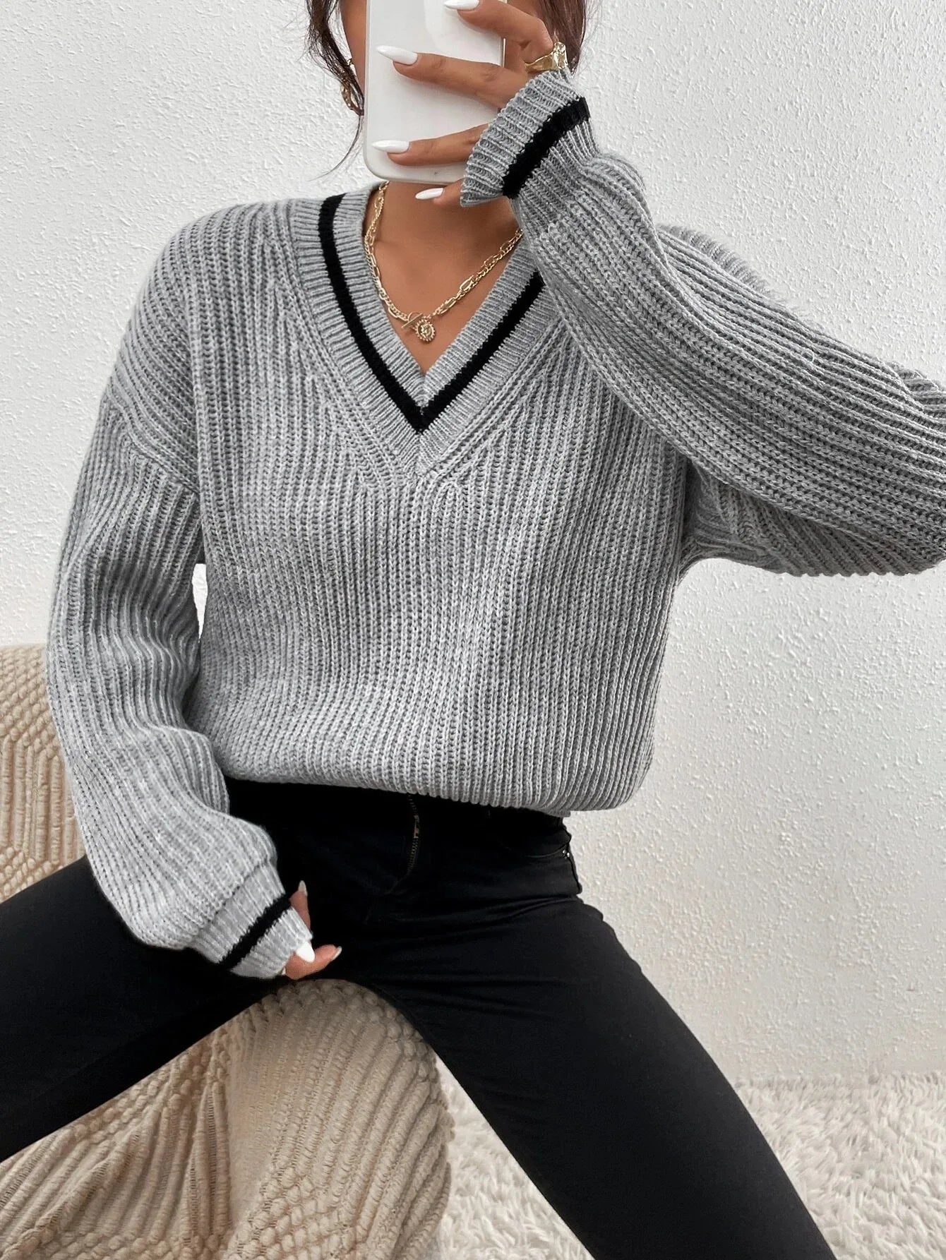 Marina | Pulover din tricot cu model în dungi