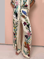Set cămașă și pantaloni din satin cu imprimeu unic