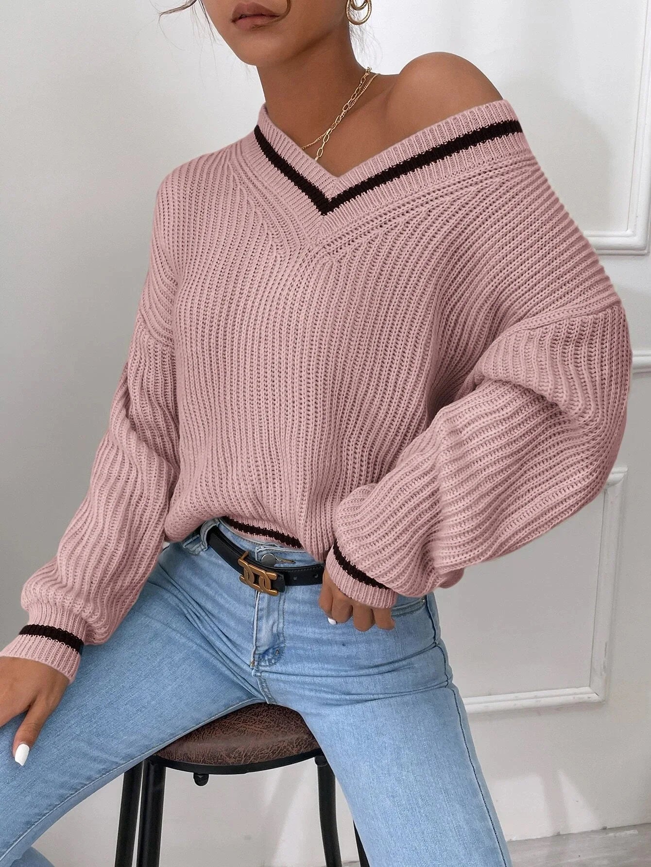 Marina | Pulover din tricot cu model în dungi