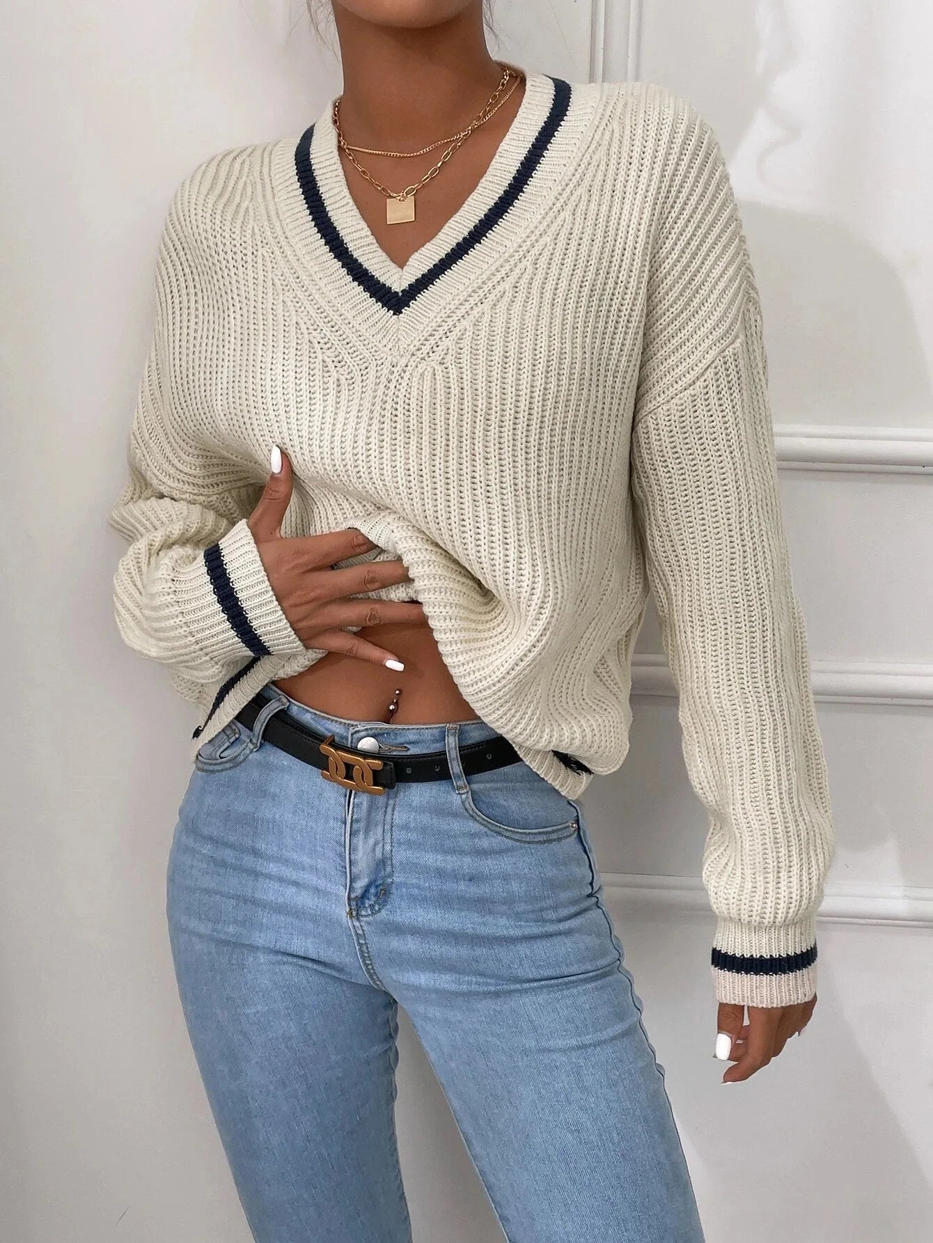 Marina | Pulover din tricot cu model în dungi