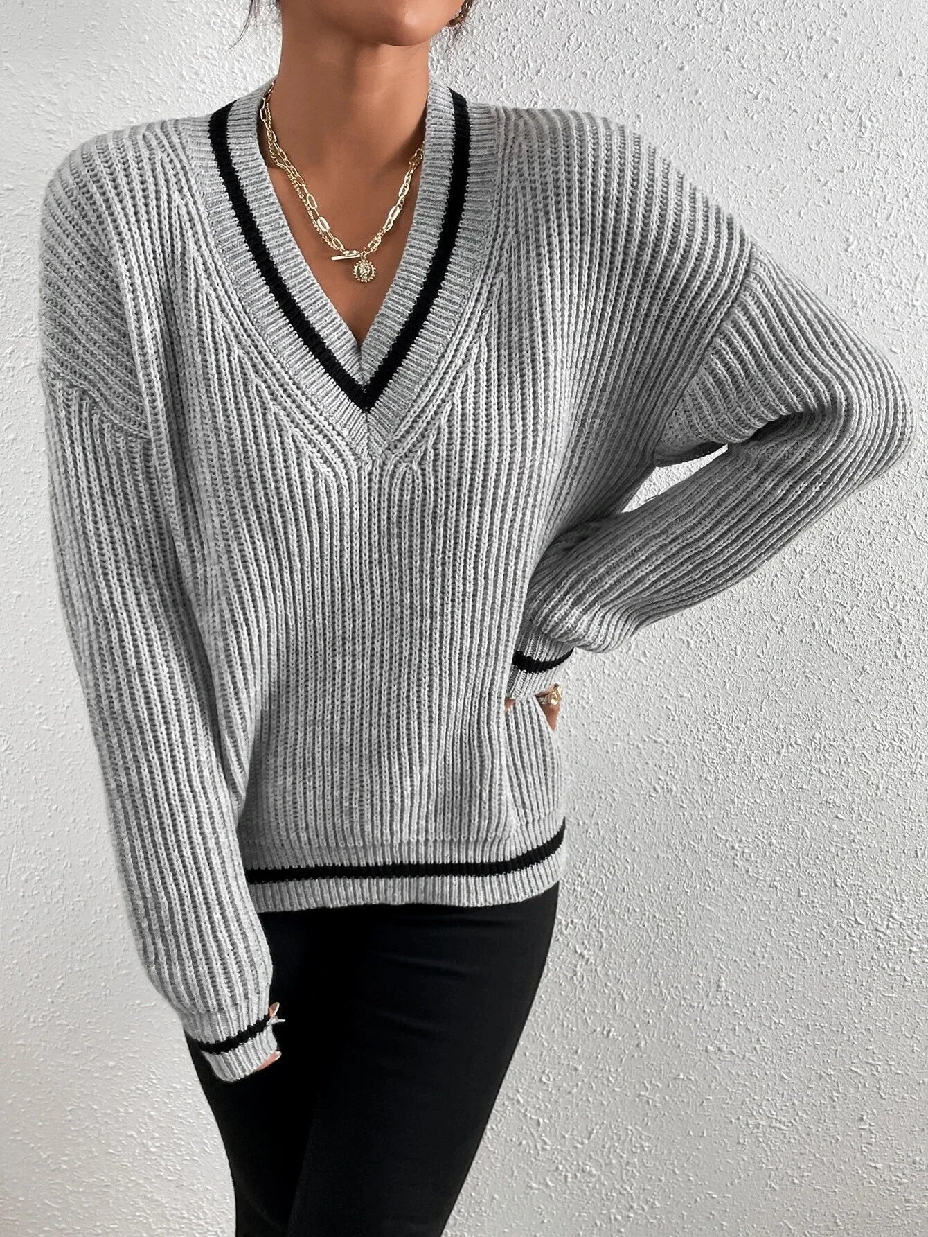 Marina | Pulover din tricot cu model în dungi