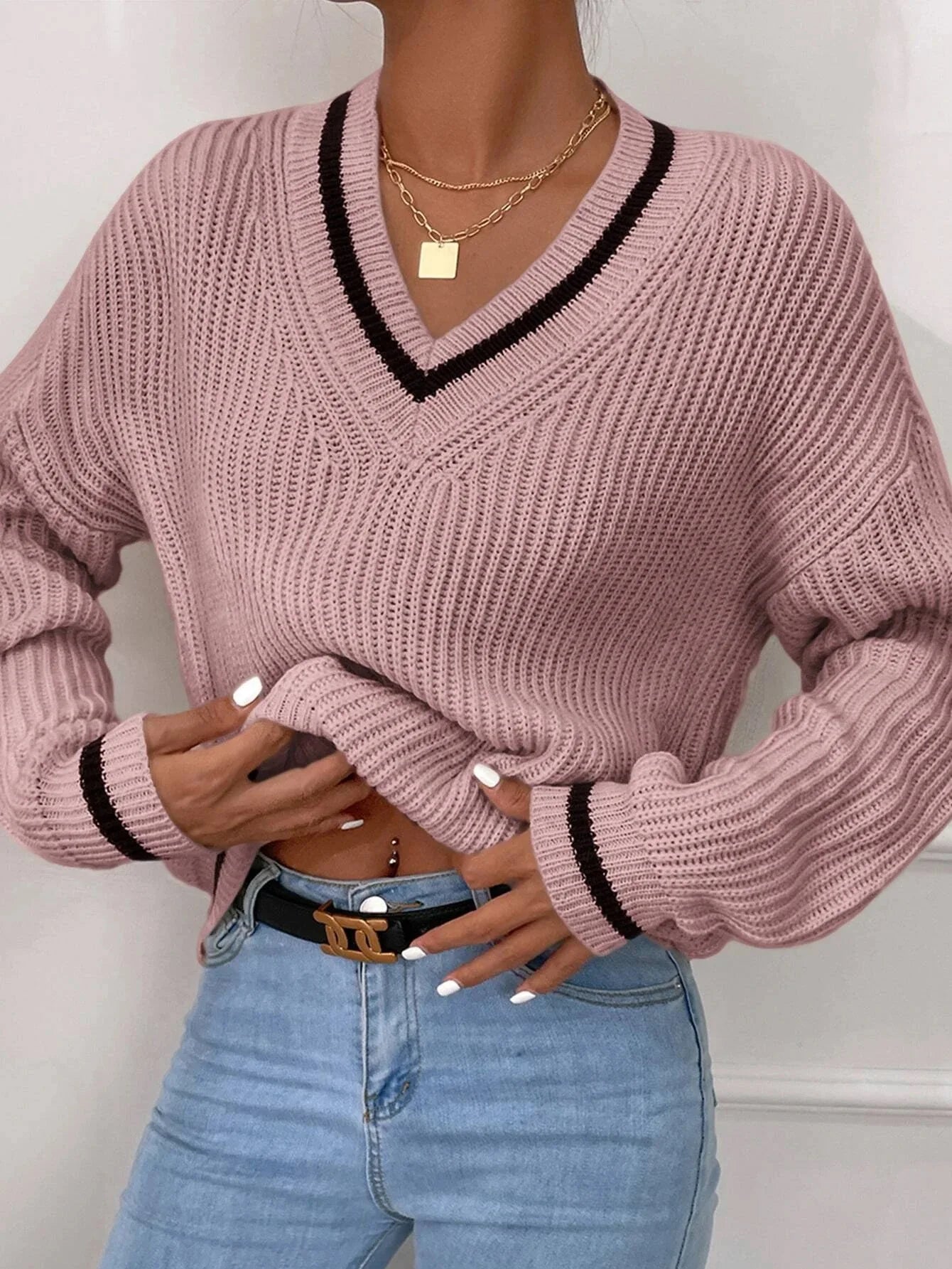 Marina | Pulover din tricot cu model în dungi