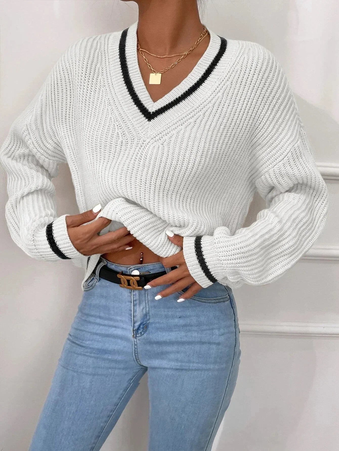 Marina | Pulover din tricot cu model în dungi