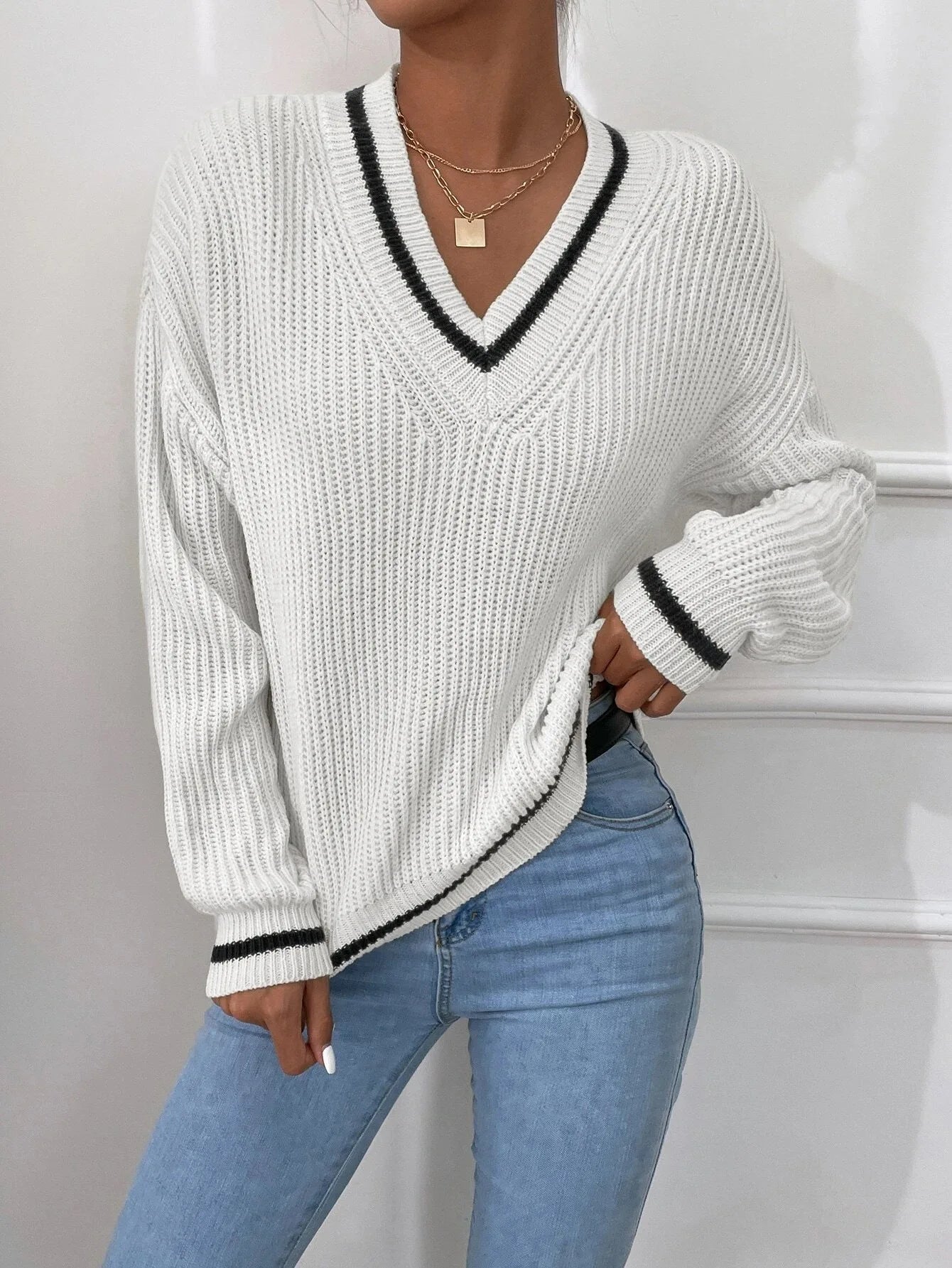 Marina | Pulover din tricot cu model în dungi