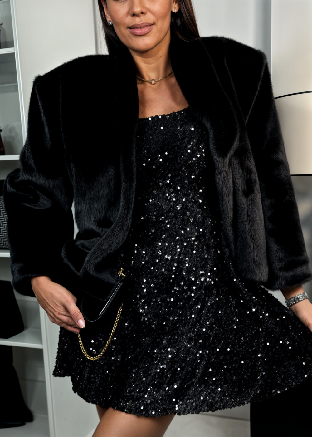 Skylar | Rochie mini din paiete negre