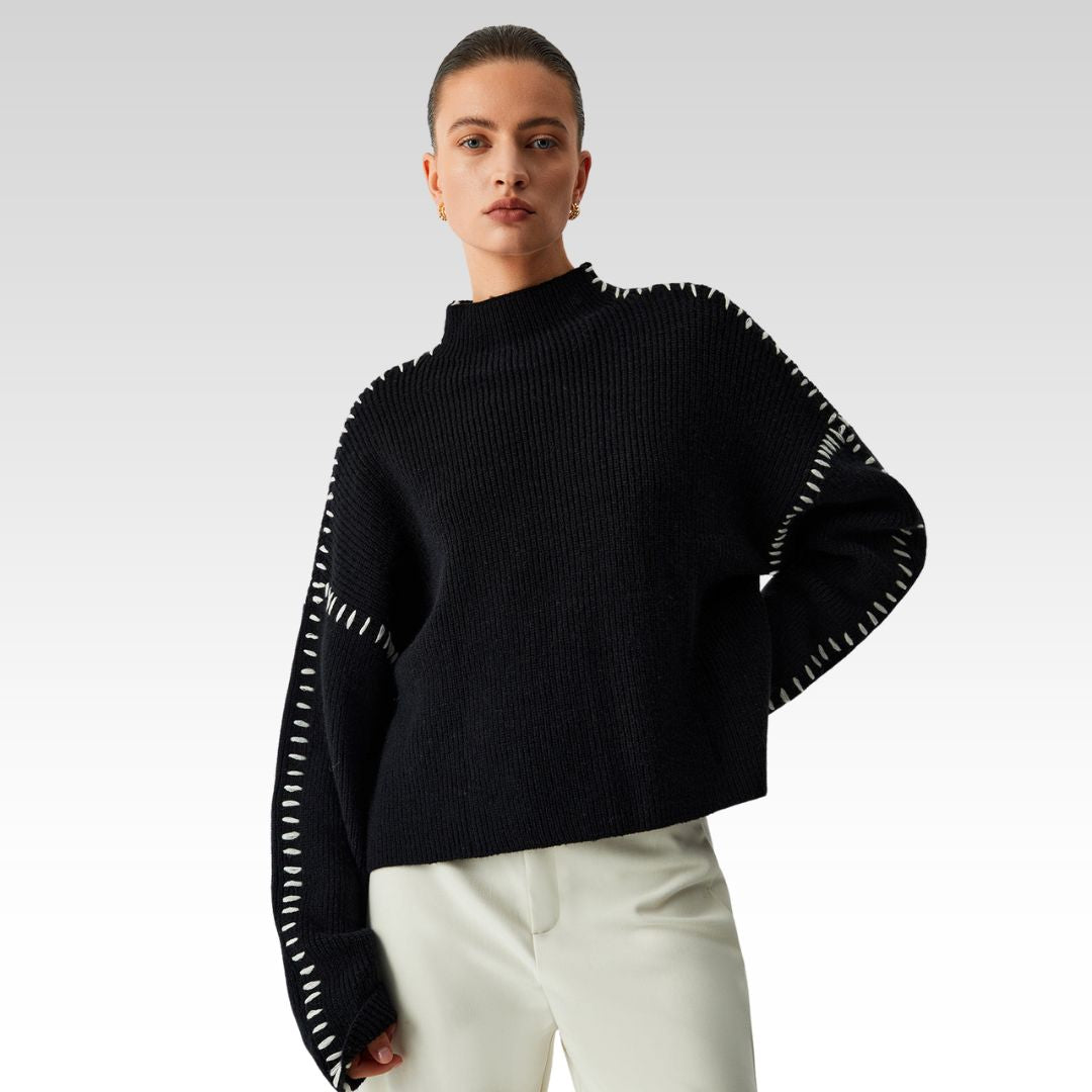 Alma | Pulover Oversize-Dolcevita cu Detalii Piqué