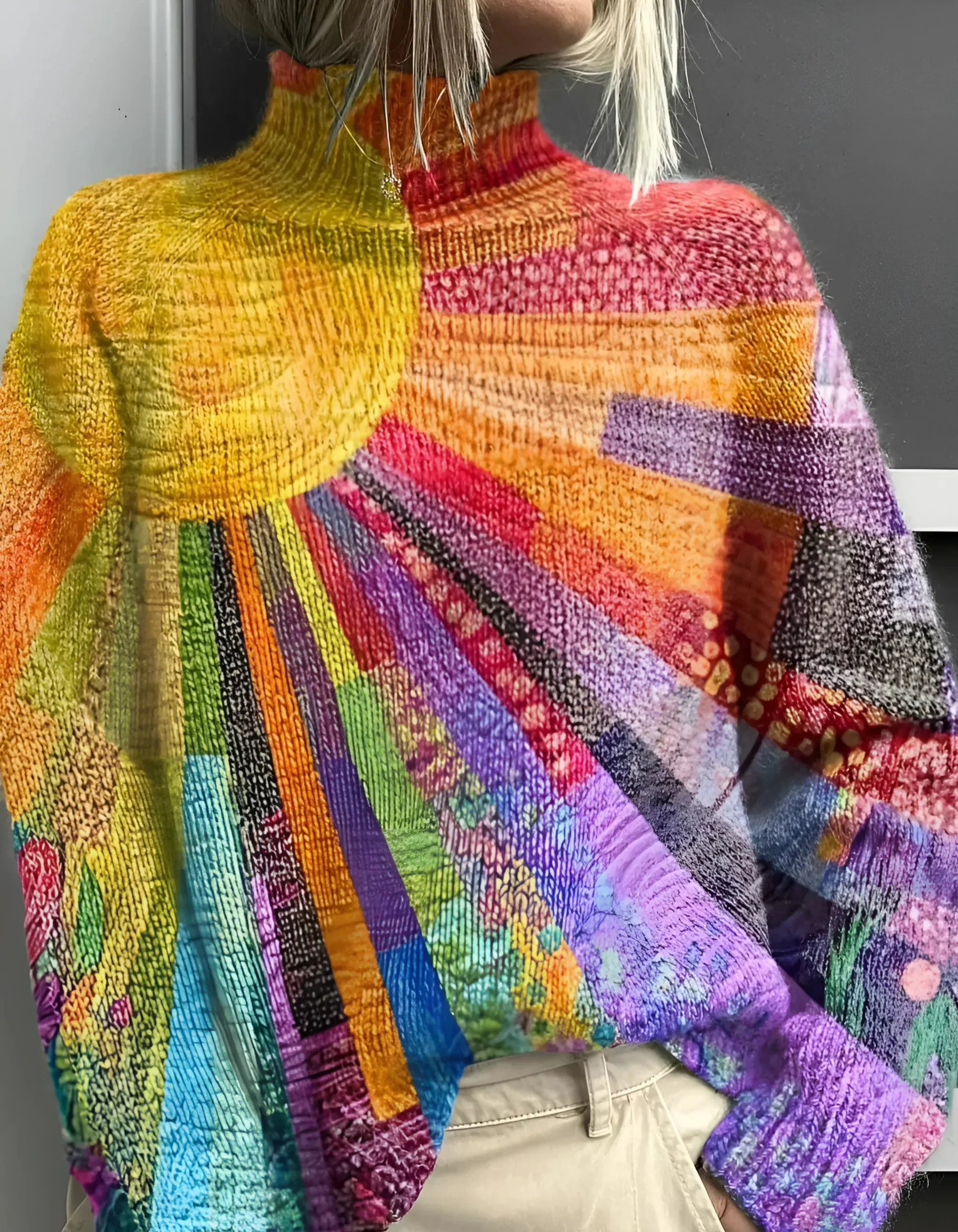 Ada | Pulover cu guler înalt colorat și vesel