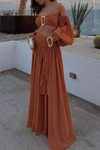 Sätt asymmetrisk maxikjol med hög midja i chiffon