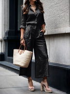 Set de Pantaloni Capri Roz și Cămașă Lejeră din In