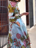 Set din două piese cu imprimeu floral elegant, cămașă și fustă
