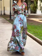 Set din două piese cu imprimeu floral elegant, cămașă și fustă