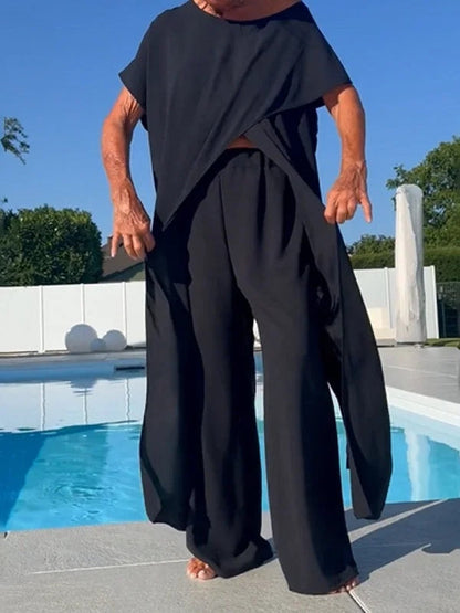 Luftiga Byxor och Lång Top med Korta Ärmar