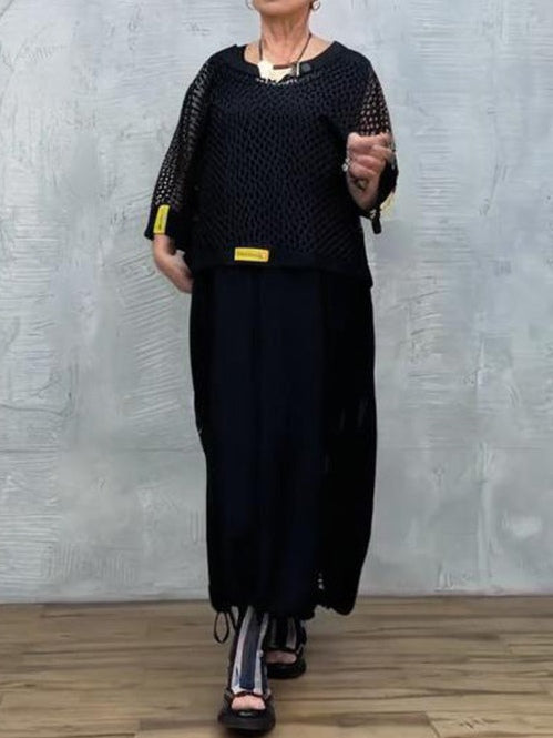 Klänning utan ärmar i svart mesh och matchande överdrag