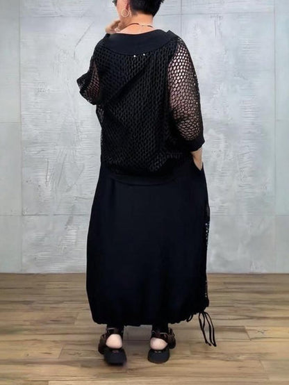 Klänning utan ärmar i svart mesh och matchande överdrag