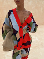 Jachetă tricotată cu model geometric abstract + set fustă