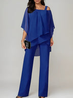 Costum din chiffon asimetric cu umeri goi