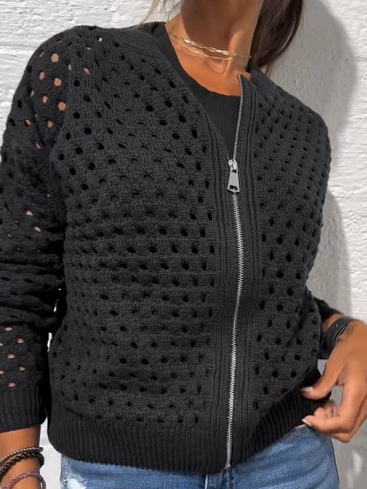 Casual Jacka med Huva och Öppen Stickning