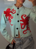 Cardigan Tricotat cu Model Distractiv de Caracatiță