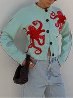 Cardigan Tricotat cu Model Distractiv de Caracatiță