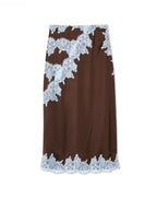 Costum Elegant cu Top din Dantelă Maro și Albastru + Fustă