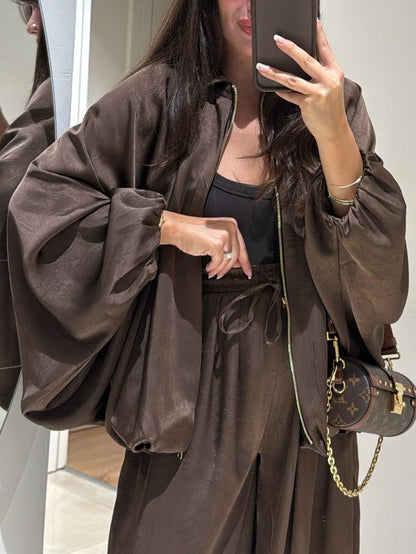 Brun Jacka + Byxor med Snör Kostym Casual i Två Delar