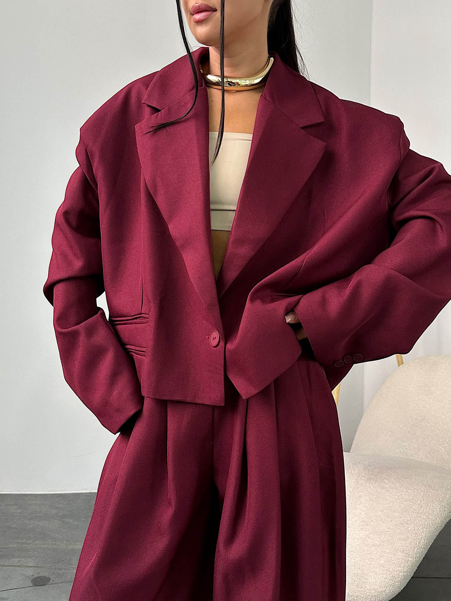 Kostym Casual Rosa Nud + Set Stora Byxor