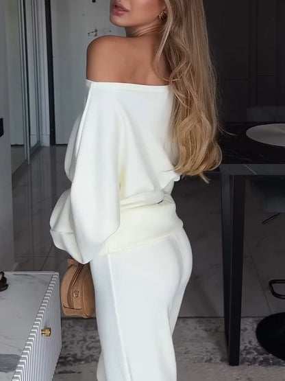 Top med bara axlar + Utsvängda byxor Casual kostym