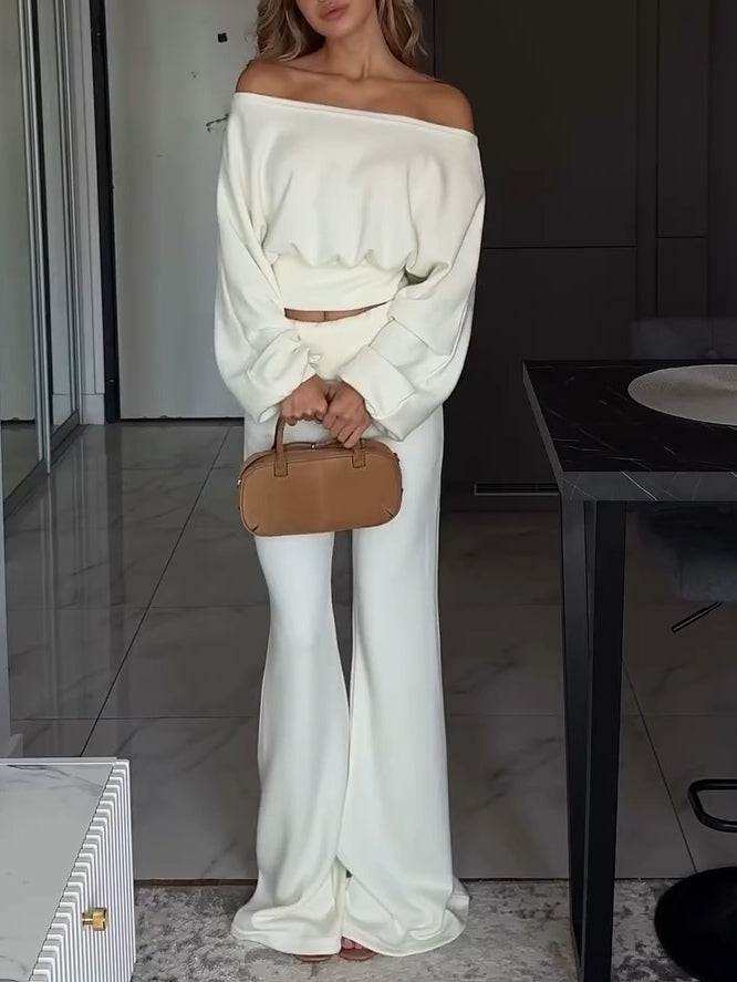 Top med bara axlar + Utsvängda byxor Casual kostym