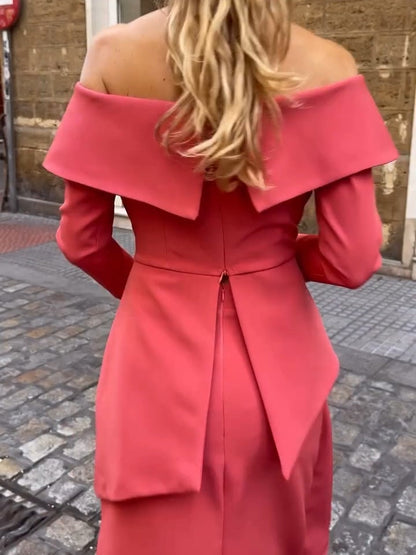 Set Blus och Kjol Korall med Öppna Axlar