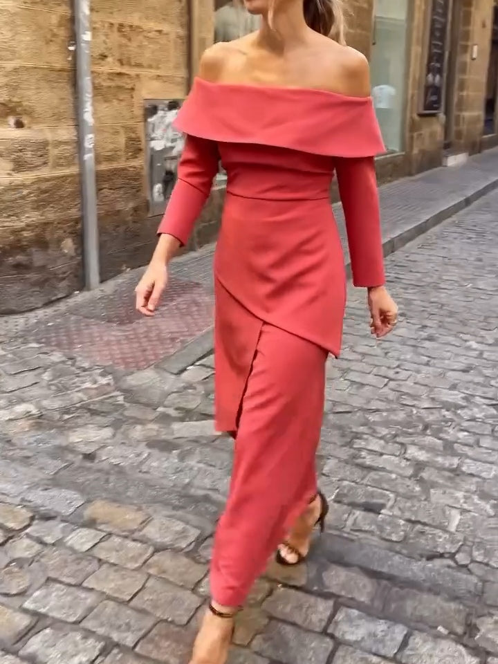 Set Blus och Kjol Korall med Öppna Axlar