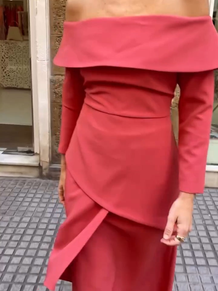 Set Blus och Kjol Korall med Öppna Axlar