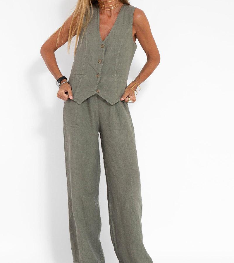 Costum de Leisure din Bumbac cu Vestă și Pantaloni